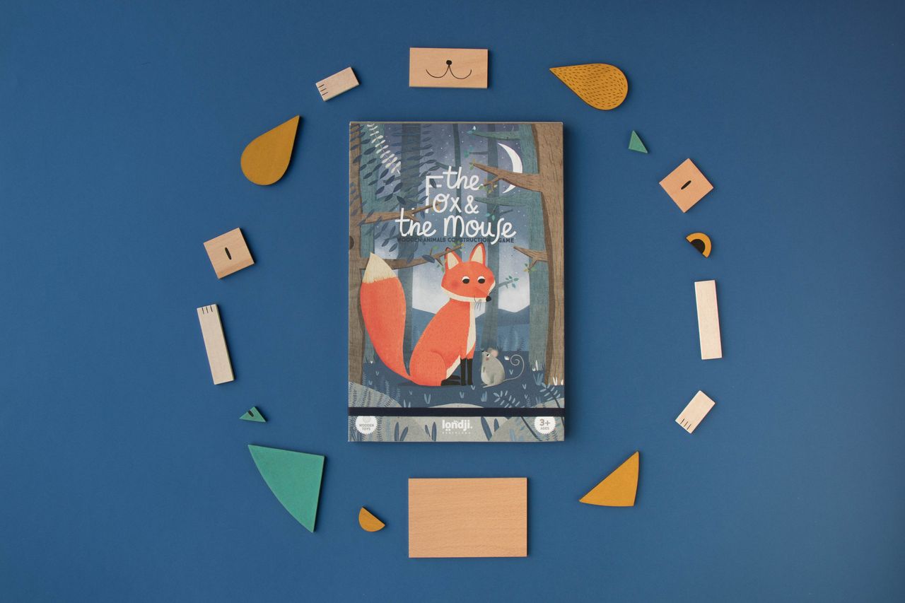 Scatola The fox & the mouse con i 16 pezzi di legno colorato 