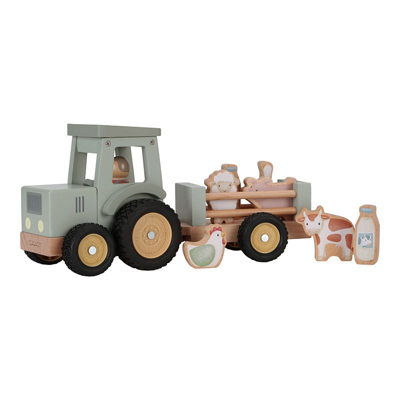 Tractor with Trailer, trattore con rimorchio, in legno. Little Dutch