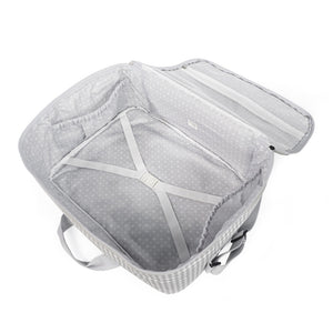 valigia per ospedale in laminated cotton, quadretti vichy grigio, con manici e tracolla, con logo walking mum con elastici interni