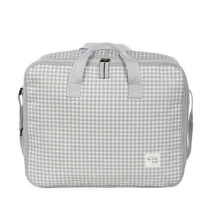 valigia per ospedale in laminated cotton, quadretti vichy grigio, con manici e tracolla, con logo walking mum