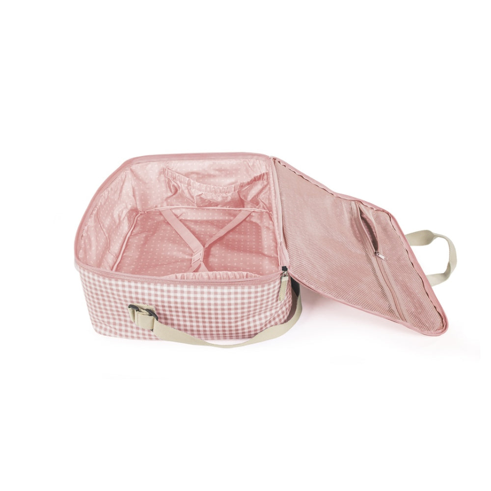 valigia per ospedale in laminated cotton, quadretti vichy rosa, con manici e tracolla, con logo walking mum