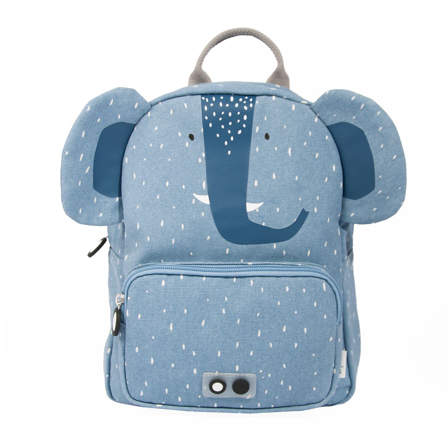 Zainetto per l'Asilo, Mr Elefante, Trixie. Colore blu, design Elefante con orecchie in alto che spuntano dallo zaino. Ampia tasca esterna con cerniera.