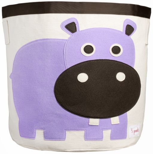 cesta porta giochi con un ippopotamo viola disegnato