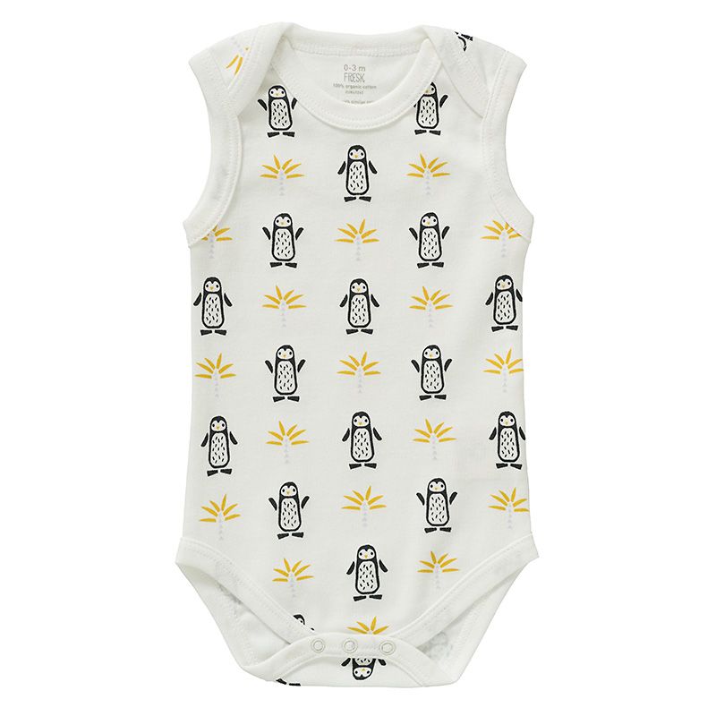 Body senza manica Fresk baby Pinguino Bianco in cotone bio
