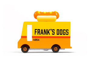 
                
                    Carica l&amp;#39;immagine nella Galleria, vista laterale del camioncino hot dogs con scritta frank&amp;#39;s dogs e hot dog sul tettuccio
                
            