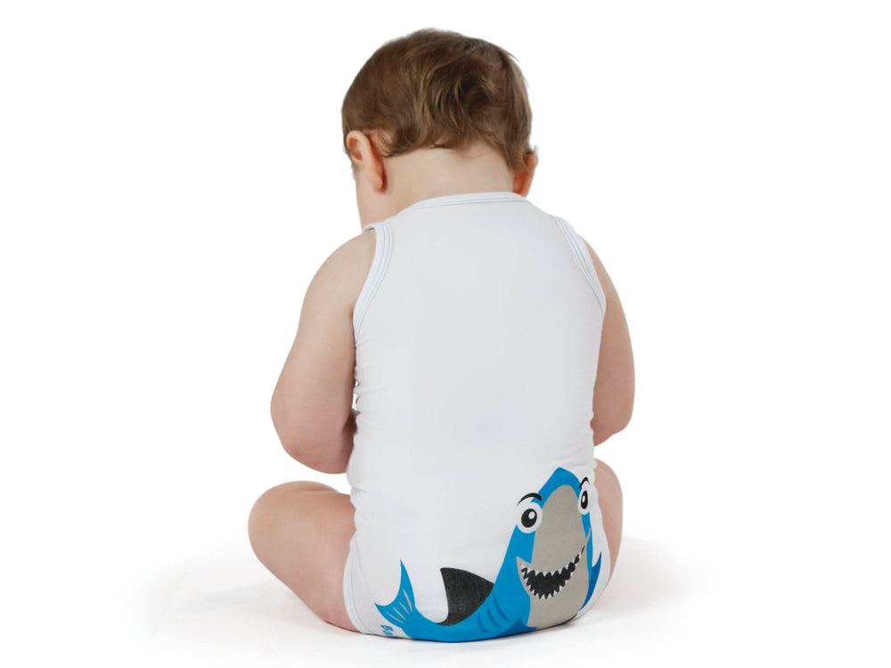 Body neonato senza manica, taglia unica 0-36 mesi, J Bimbi -Summer Collection Baby Pirates - Squalo