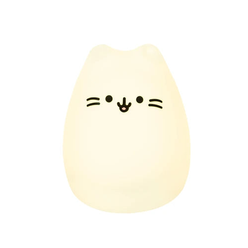 Luce a led notturna in silicone MINI, InnoGIO. Lampada a forma di gattino in silicone bianco con occhi, musetto e baffi neri.