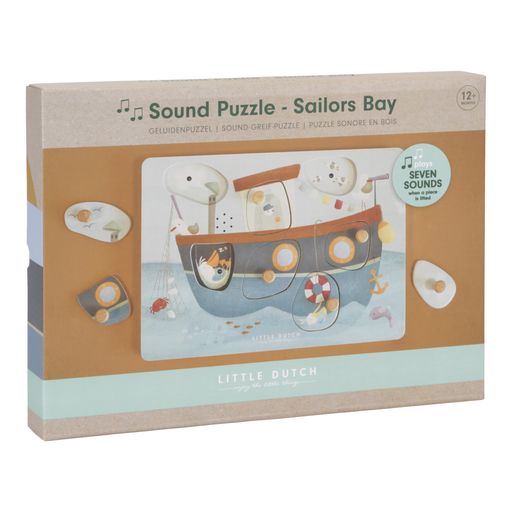 Sound Puzzle Sailor Bay, puzzle sonoro in legno, Little Dutch. Gioco nella sua confezione in cartone