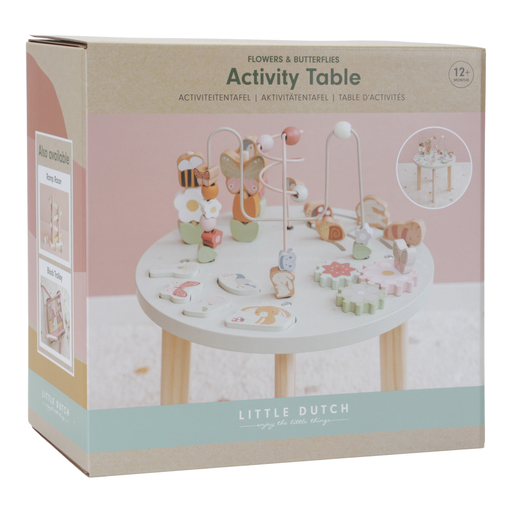 Activity Table, tavolino multiattività in legno, Little Dutch. Tavolino a tema Fiori e Farfalle. Gioco nella sua confezione in cartone