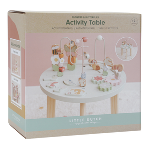 Activity Table, tavolino multiattività in legno, Little Dutch. Tavolino a tema Fiori e Farfalle. Gioco nella sua confezione in cartone