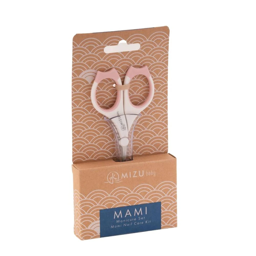 MAMI-Manicure set, Mizu Baby. Vista del set manicure rosa nella sua confezione in cartone