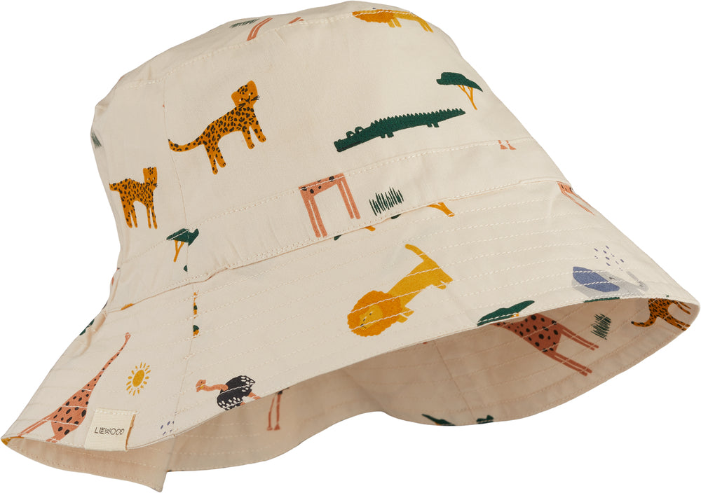
                
                    Carica l&amp;#39;immagine nella Galleria, cappello con tesa in cotone organico fantasia animali della giungla base avorio
                
            