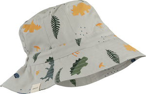 
                
                    Carica l&amp;#39;immagine nella Galleria, cappello con tesa in cotone  base grigio chiaro e fantasia dinosauro
                
            