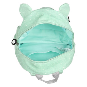 vista aperto dello zaino orso polare colore verde menta chiaro con orecchie