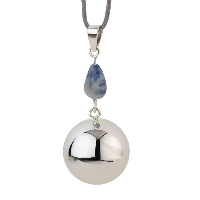 Bola Chiama Angeli in argento con  piccola pietra in marmo blu