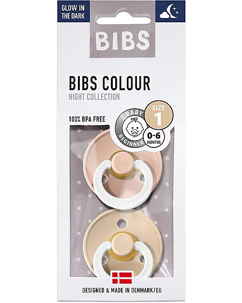 Set di due ciucci Bibs colour Blush&VanillaGlow, Rosa Cipria e Vaniglia, collezione Notte