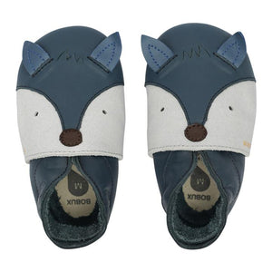 babbuccia in pelle con volpe blu