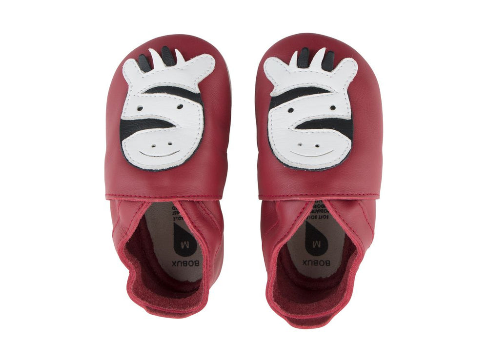 babbucce in pelle suola scamosciata rosse con zebra