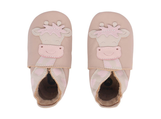 babbucce in pelle con soletta antiscivolo disegno giraffa rosa