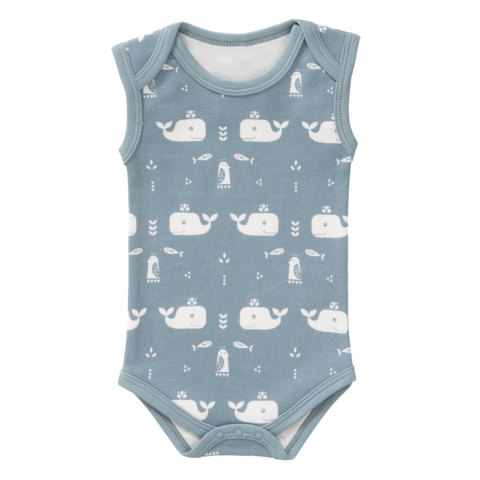 body senza manica azzurro e balena bianca