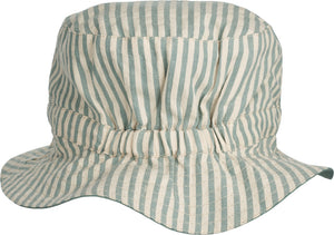 cappello con tesa elastico sulla nuca a righe verde menta e bianco