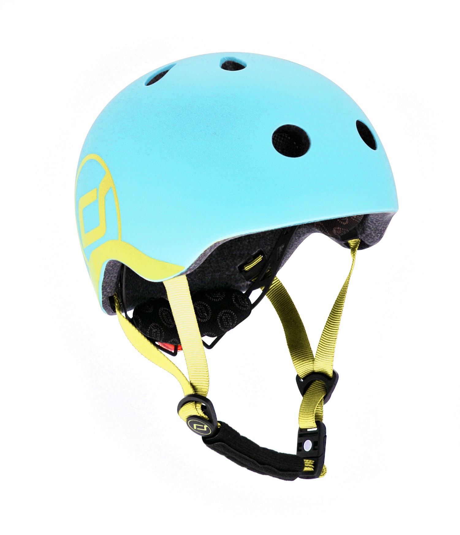 casco colore blueberry con inserti gialli