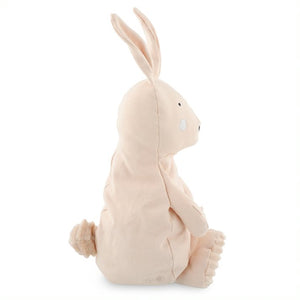 Peluche Grande Signora Coniglio, Trixie. Vista laterale con coda ponpon in velluto a coste