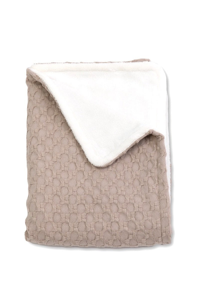 Coperta per culla 75x100 - Collezione Honey di Bamboom - color sabbia con lato in spugna bianco