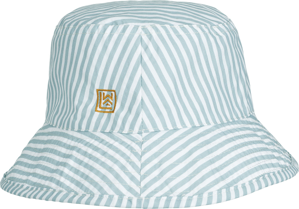 cappellino con tesa a righe bianco e azzurro con logo liewood