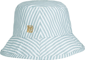 cappellino con tesa a righe bianco e azzurro con logo liewood
