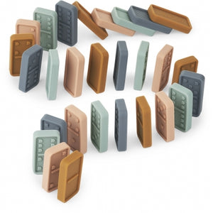 Dodo Domino Set in silicone, Liewood. Tasselli messi in posizione per poter essere buttati giù.