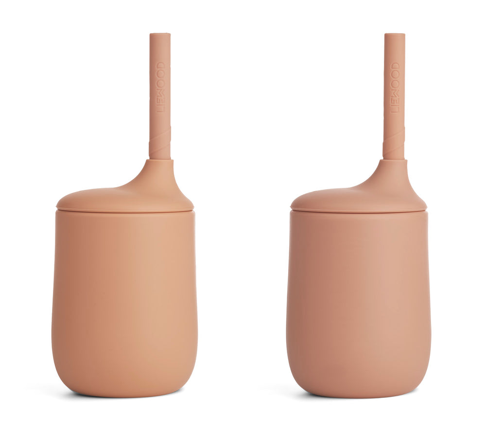 Set due bicchiere in silicone con cannuccia - silicone sippy cup - colore rosa tuscany, Liewood