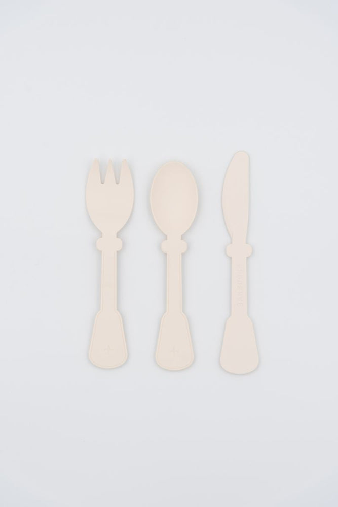 Set di posate (forchetta, coltello, cucchiaio), Bamboom. Variante crema