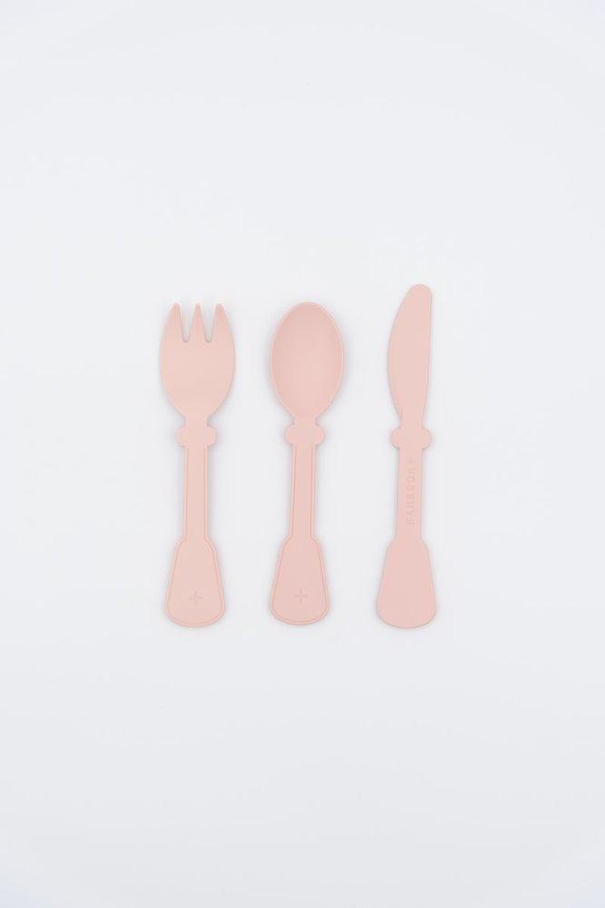 Set di posate (forchetta, coltello, cucchiaio), Bamboom. Variante rosa