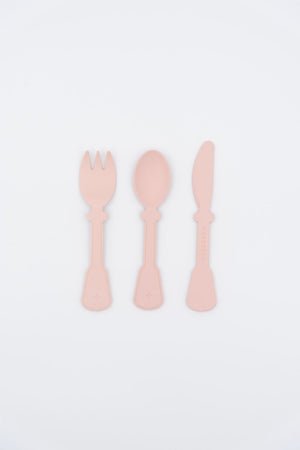 Set di posate (forchetta, coltello, cucchiaio), Bamboom. Variante rosa