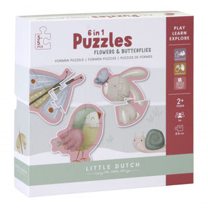 Puzzle 6 in 1, fiori e farfalle, Little Dutch. Confezione in cartone