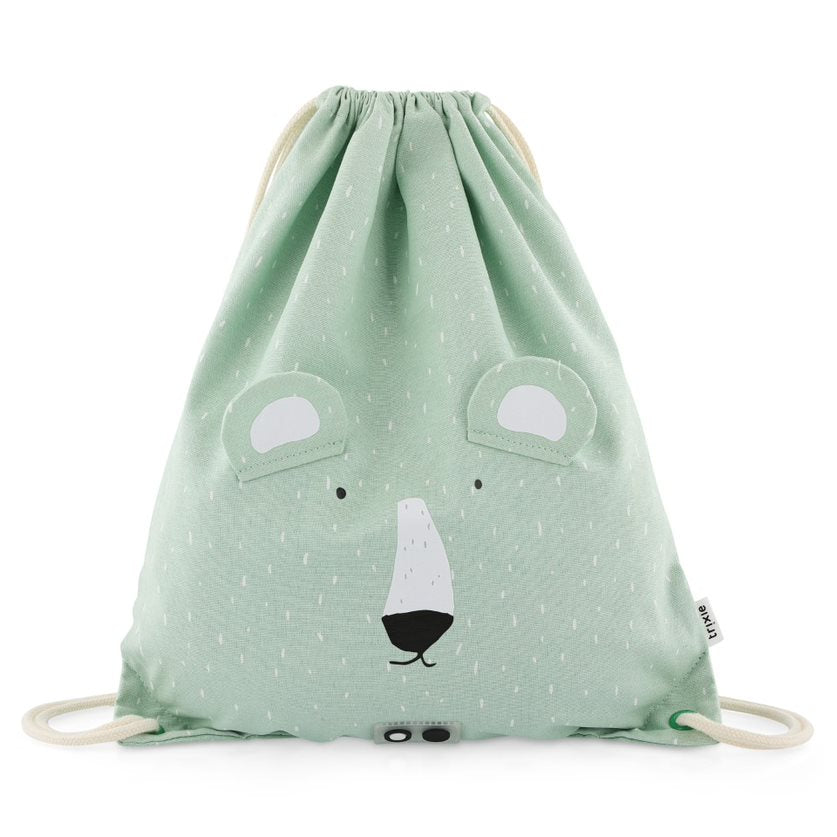 sacca verde pastello con immagine orso polare con orecchie e naso bianche