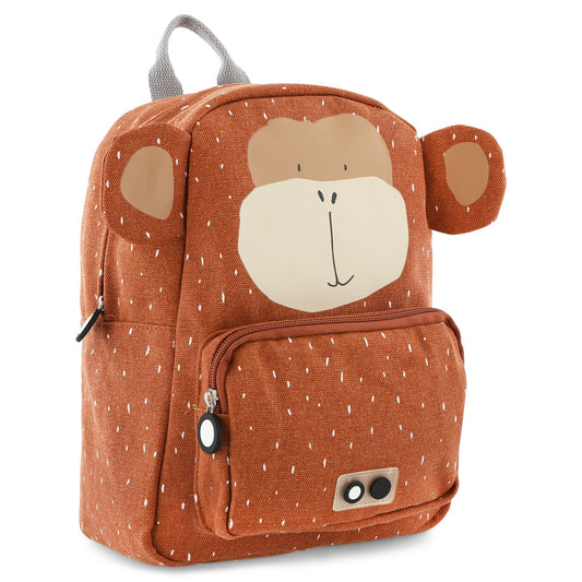 Zainetto per l'Asilo, Mr Monkey, Tirxie. Colore rossiccio, design scimmia con orecchie. Ampia tasca esterna con cerniera.