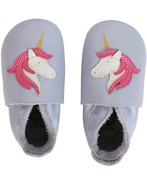 Babbucce lilla con unicorno bianco, criniera rosa e corno oro