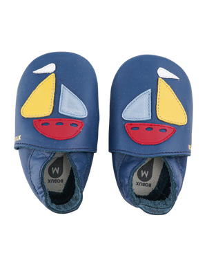 babbucce in pelle blu con barchetta colorata