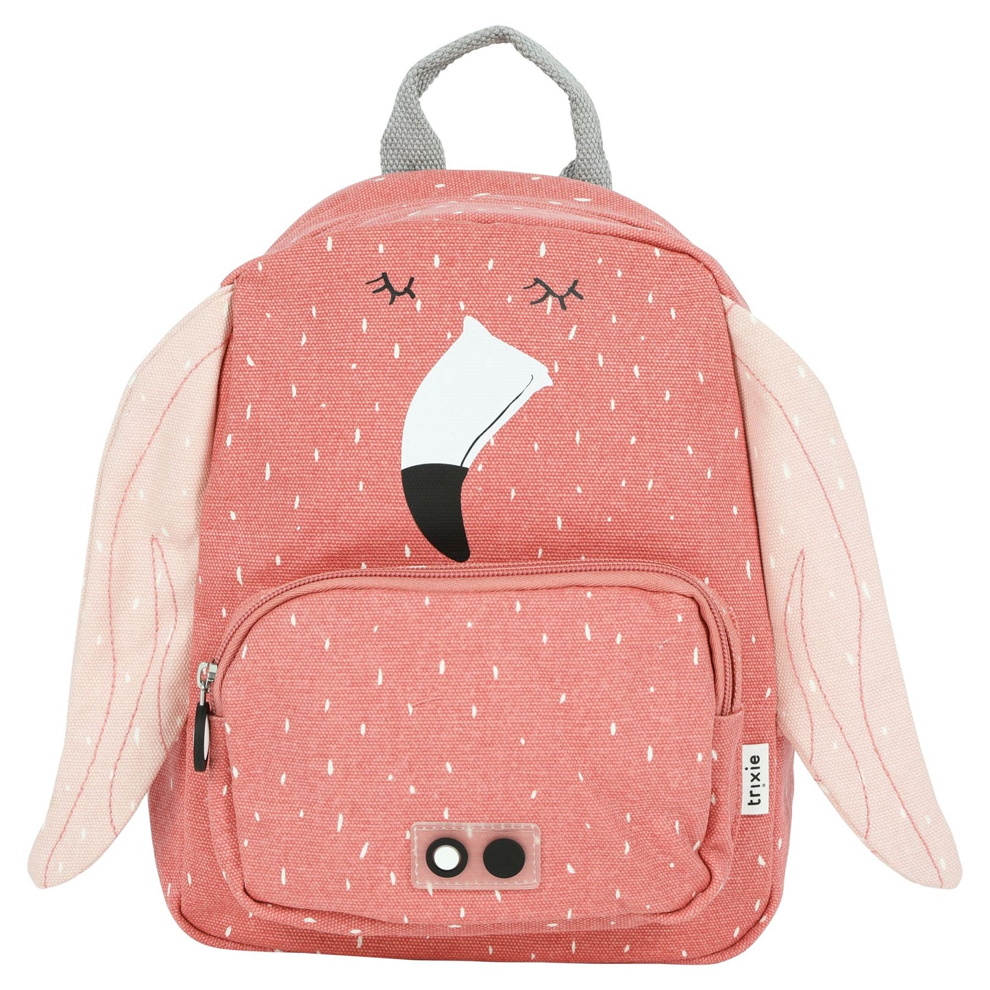 Zainetto per l'Asilo, Fenicottero, Trixie. Zainetto a forma di fenicottero rosa con becco bianco, ali rosa cipria e tasca frontale dotata di zip.