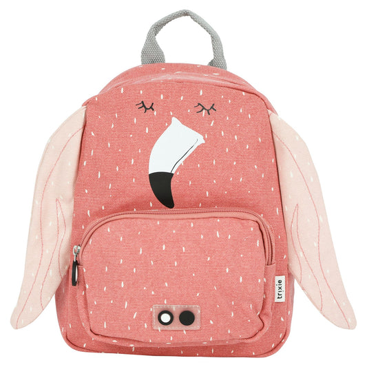 Zainetto per l'Asilo, Fenicottero, Trixie. Zainetto a forma di fenicottero rosa con becco bianco, ali rosa cipria e tasca frontale dotata di zip.